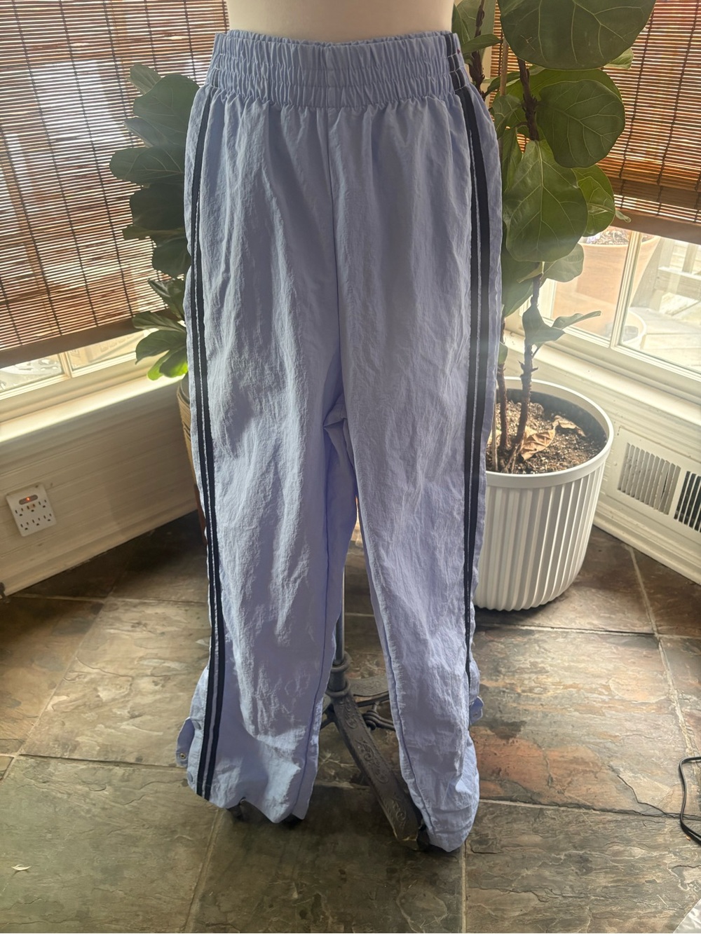 No Boundaries Light Blue Track Pants with Navy Side Stripes
